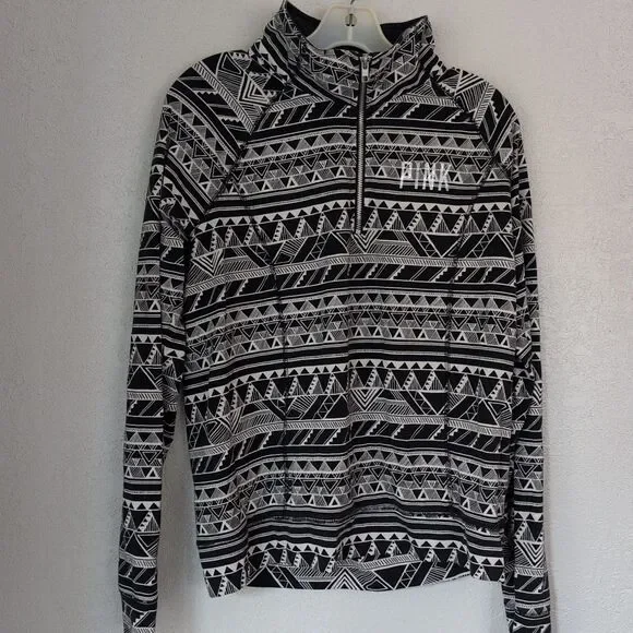Pink by Victoria Secret Top Womens Size Large Black White Pullover Quarter Zip - Picture 4 of 6